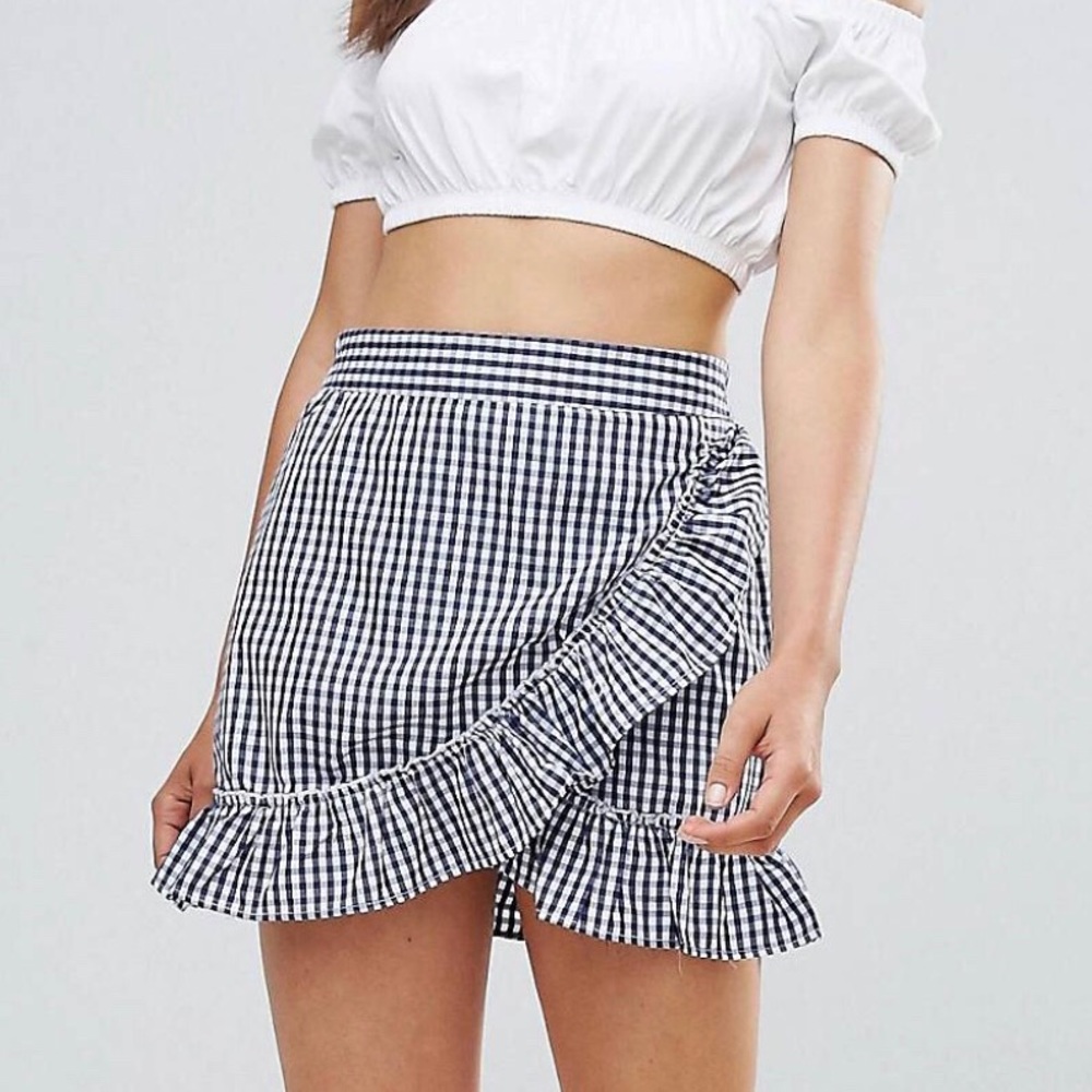 QED London Wrap Frill Gingham Skirt